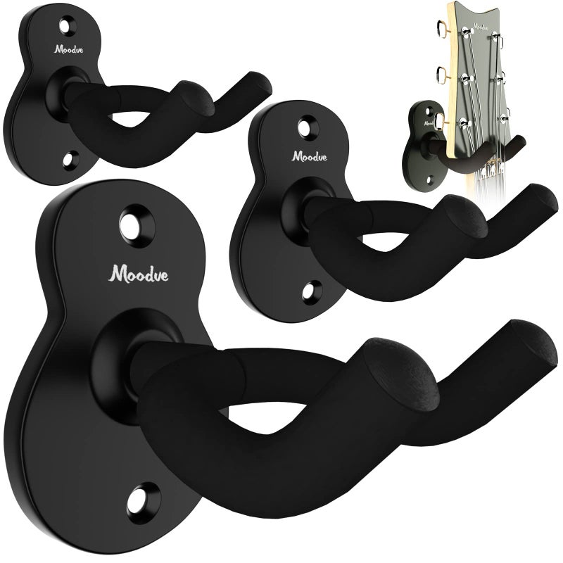 Moodve Guitar Wall Mount 4-Pack, Metal Guitar Hanger, Guitar-Shaped Guitar Wall Hanger, Black Guitar Holder Stand for Bass Electric Acoustic Guitar Ukulele (Black) - Image 1